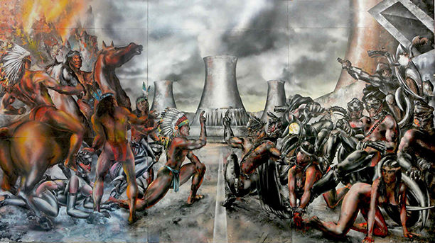 amerca_annunciazione-leonardo-uffizi_louvre_inquinamento_ossigeno_cavalli_battaglia_armi_fuoco_anidridecarbonica_nuvole_pioggeacide_atmosfera_-d