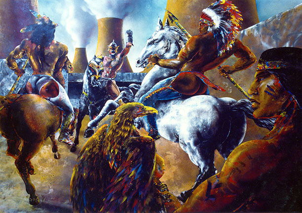 amerca_annunciazione-leonardo-uffizi_louvre_inquinamento_ossigeno_cavalli_battaglia_armi_fuoco_anidridecarbonica_nuvole_pioggeacide_atmosfera_-d